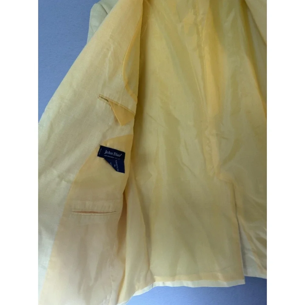 John Blair Blazer Sport Coat Mens 42R Yellow Linen Blend Summer Casual Jacket